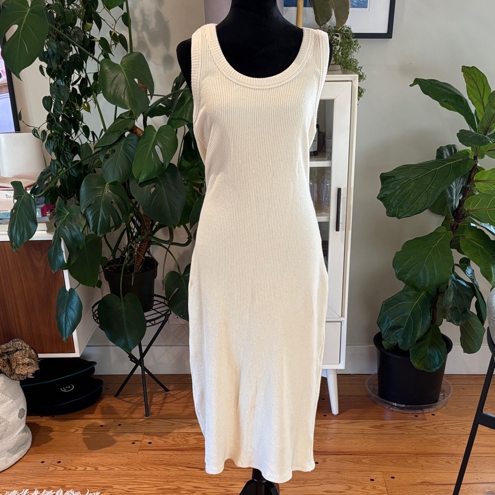 Emerson Fry Cream Ribbed Knit Midi Dress